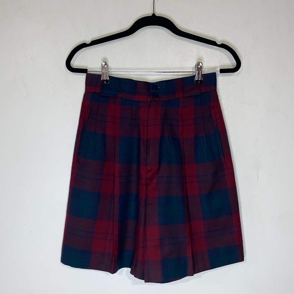 Vintage Giorgio Sant Angelo High Rise Pleated 100% Wool Lined Shorts Plaid Sz 8